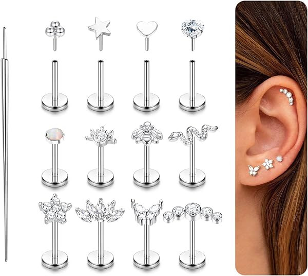 16G/18G/20G Piercing Tragus Stal Chirurgiczna Kobiety Bez Gwint Nierdzewny Kolczyki Piercing Nos Złoty Chrząstka Hipoale