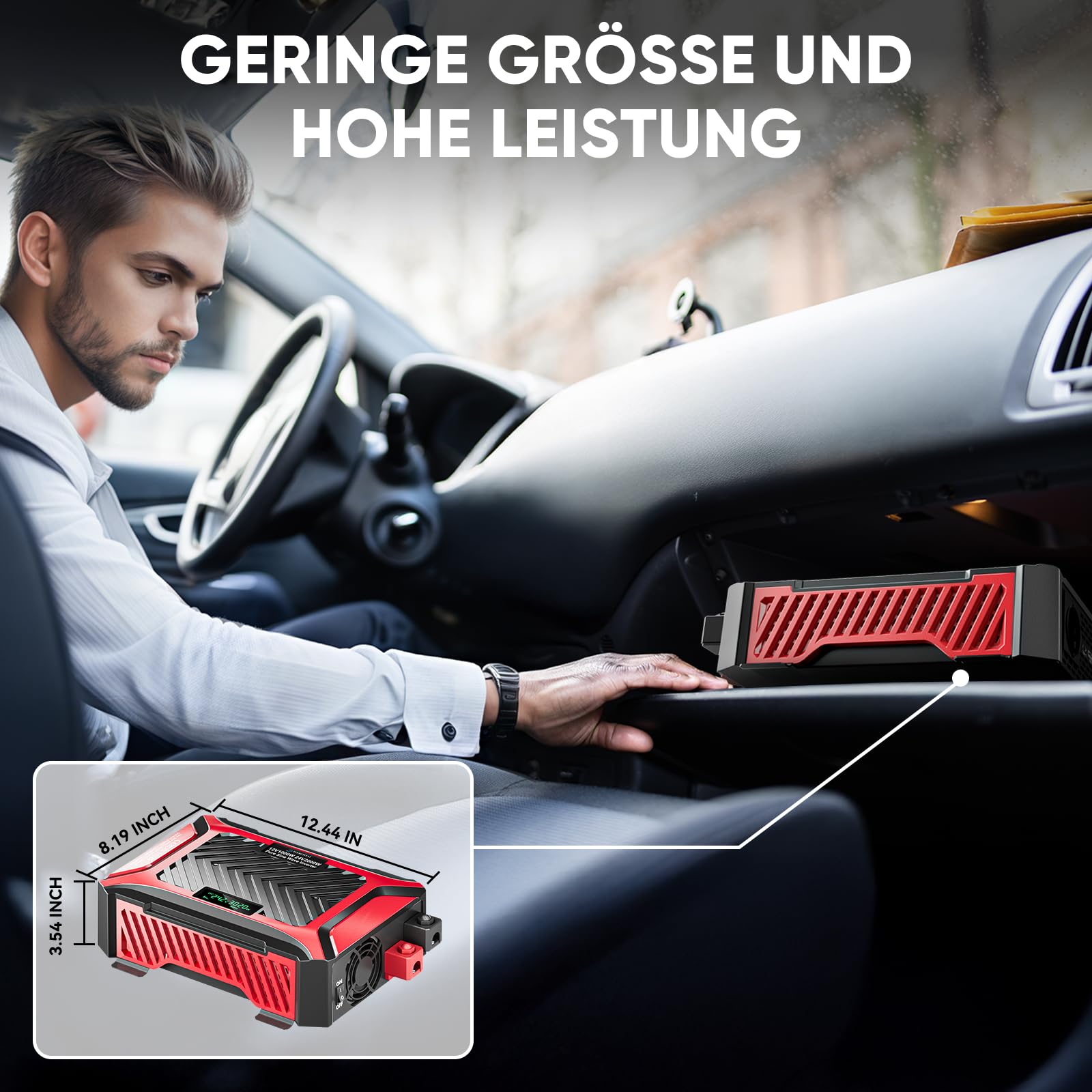 1000W/2000W Reiner Sinus Wechselrichter für 12V & 24V auf 230V, Spitzenleistung 2400W/4600W, Spannungswandler mit LCD Display, Intelligente Schutzfunktionen, 2 EU Steckdosen