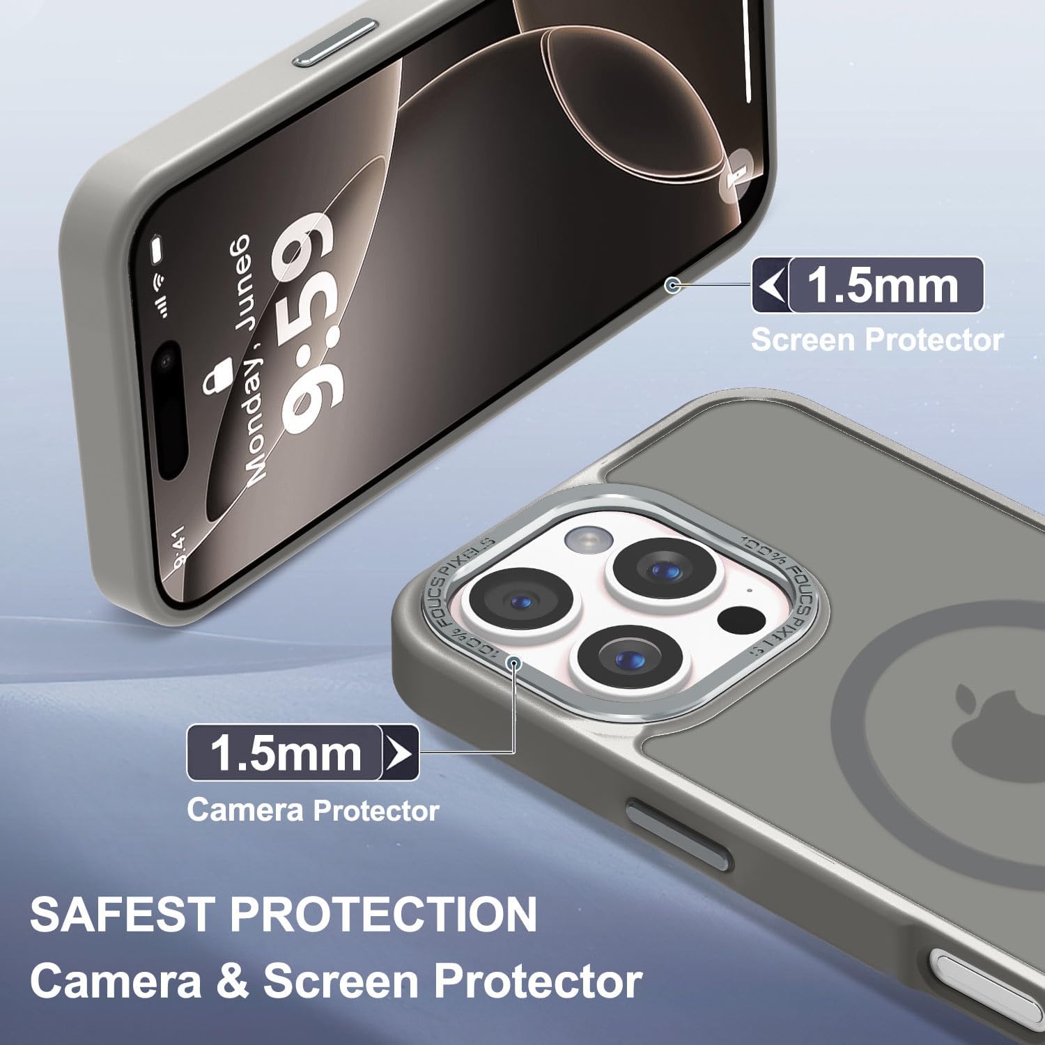 Newfuture Designed for iPhone 16 Pro Case with Magnetic [13 FT Military Drop Protection] [Compatible with Magsafe] Slim Translucent Matte Shockproof with Anti-Fingerprint Phone Case,Titanium Gray - Image 6