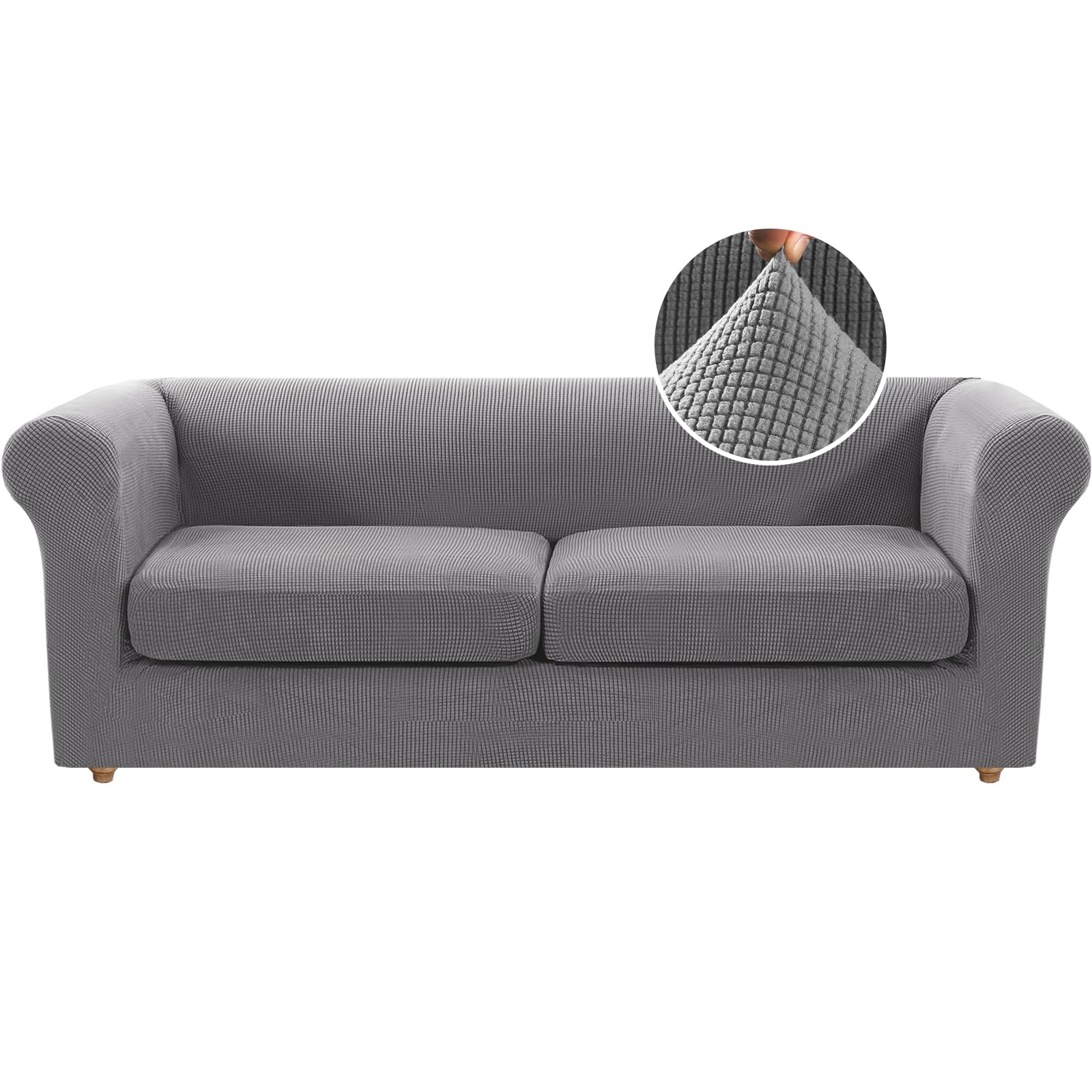 H.VERSAILTEX 3 Pieces Couch Covers for Dogs Stretch Chesterfield Couch Covers for 2 Cushion Couch Sofa Mid Century Deep Seat Slip Covers for Sofas/