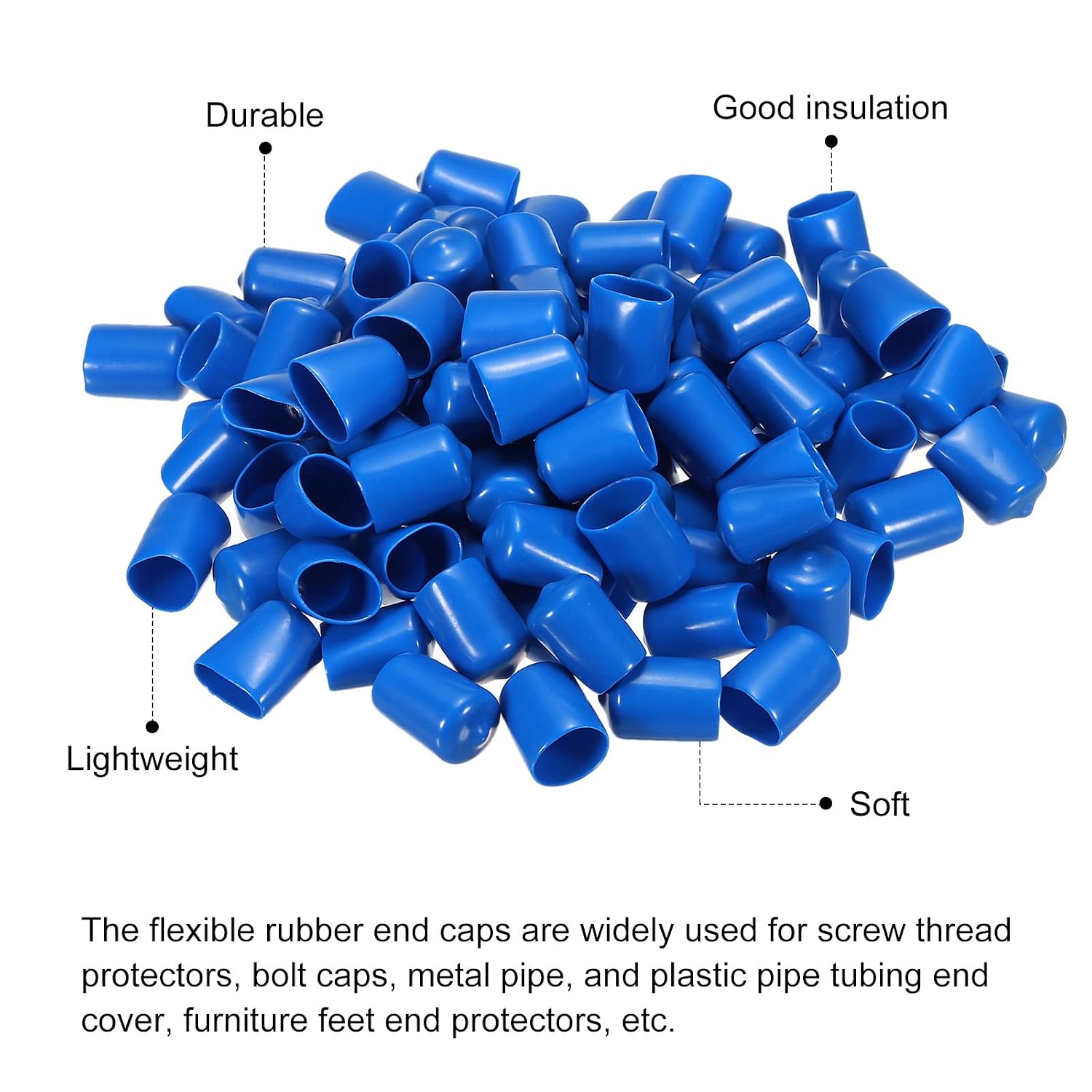 MECCANIXITY 100pcs Rubber End Caps Cover 3/4 inch Vinyl Screw Thread Protector Round PVC Vacuum Caps for Screw Bolt Pipe, Blue