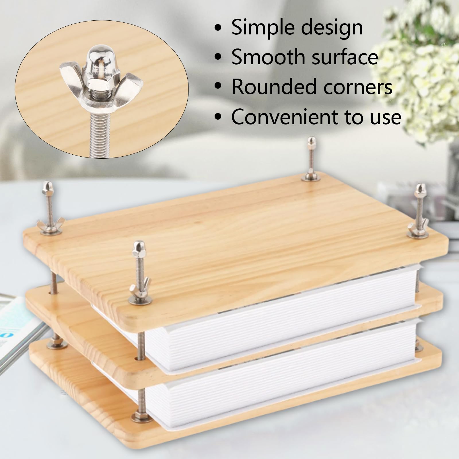 BONJUME Prensa Para Libros De Madera, 30x20cm Herramienta De Encuadernación De Libros Resistente Manual Multifuncional Accesorios Suministros De Encuadernación Para Hogar Escuela Oficina Bricolaje