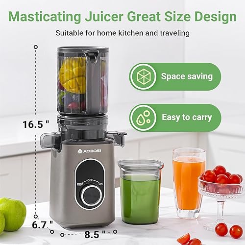 Miniatura 9 de AAOBOSI Exprimidor de prensa en frío, 4.35 pulgadas de conducto de alimentación grande, máquina exprimidora (actualización) Extractor de jugo lento