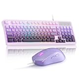 Gradient Purple Creamy Keyboard and Mouse Combo,MageGee GK980 Wired RGB Backlit Keyboard and Gradient Purple Gaming Mouse Combo,PC Keyboard and Adjustable Sensitivity Mouse for PC/loptop/MAC