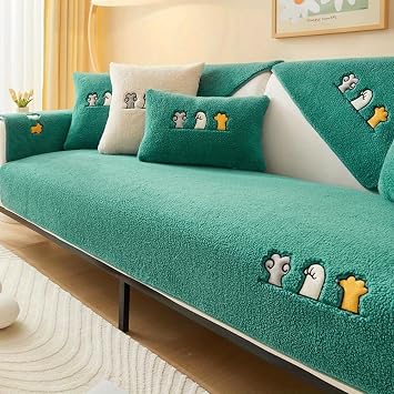 Sherpa Sofa Slipcover, Dog Friendly Sofa Cover, Plush Non Slip Sofa Protector Couch Cover, Furniture Protector for Bedroom Living Room Home Decor Green,35.4in70.9in90180cm