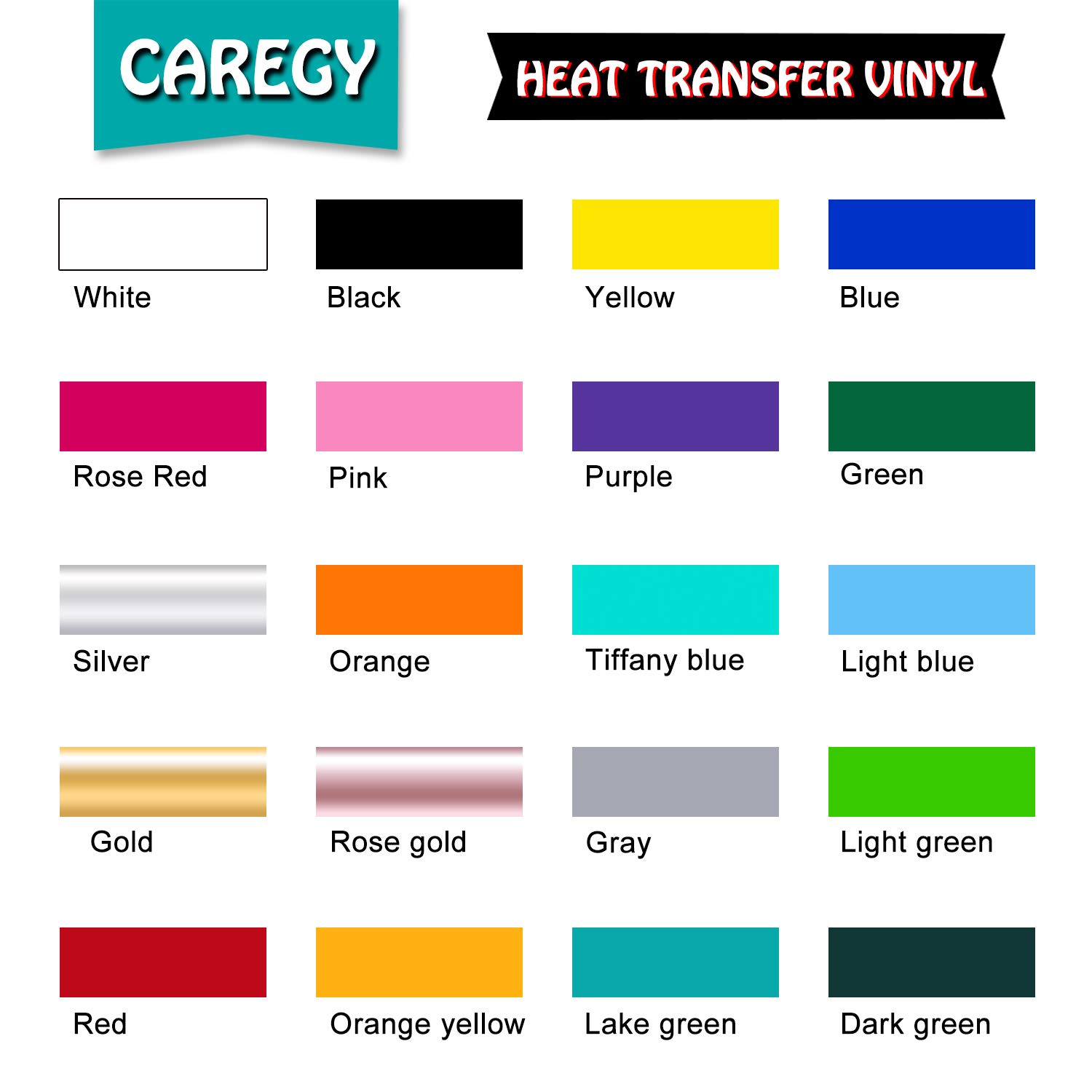 Amazon.com: CAREGY Heat Transfer Vinyl HTV for DIY T-Shirts 12 Inches by 3  Feet Rolls (20 Pack)