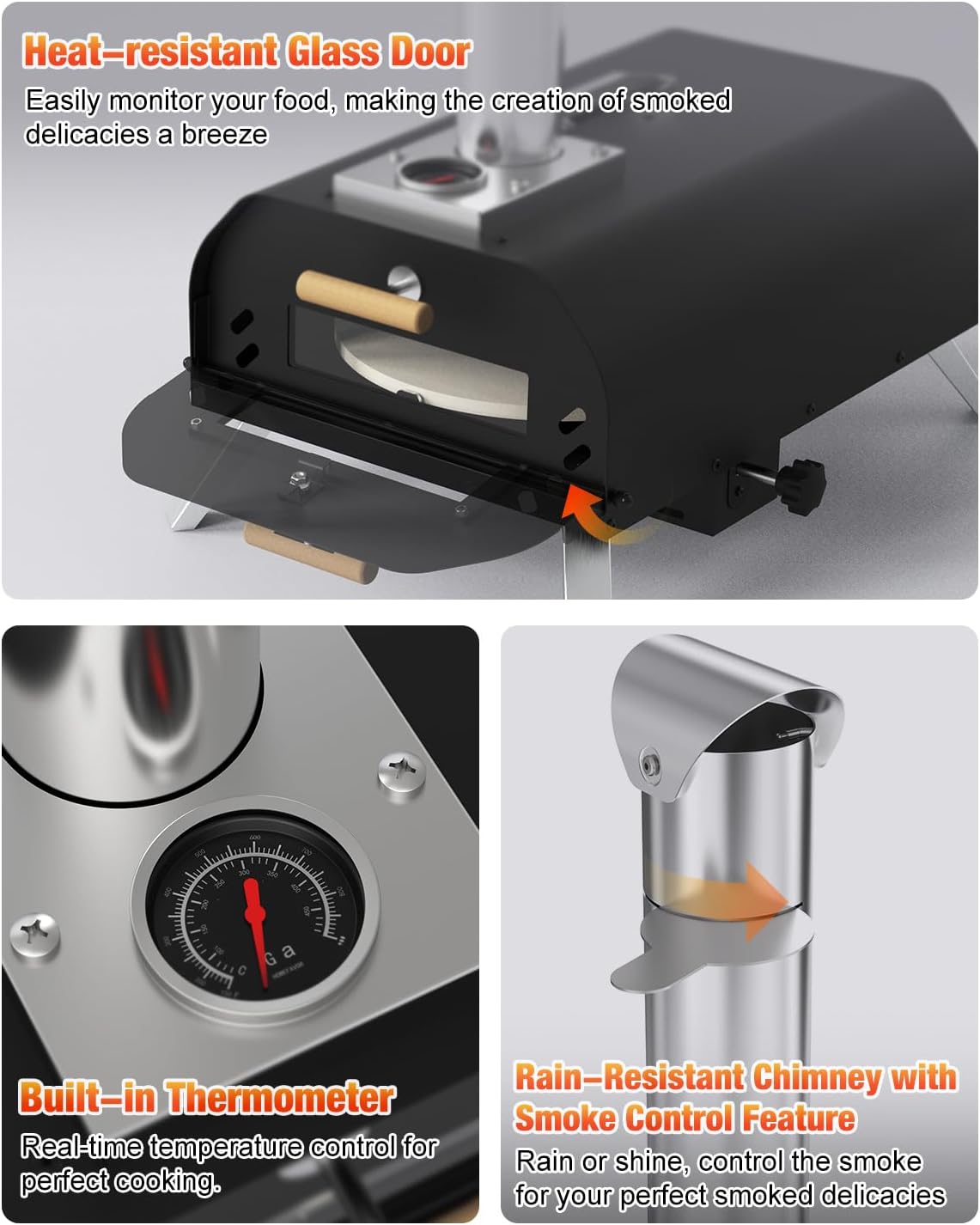Horno de pizza para exteriores de 12 pulgadas, horno de pizza de pellets de madera con piedra giratoria de 360, estufa de pizza porttil exterior, horno de pizza de mesa para patio trasero, camping,