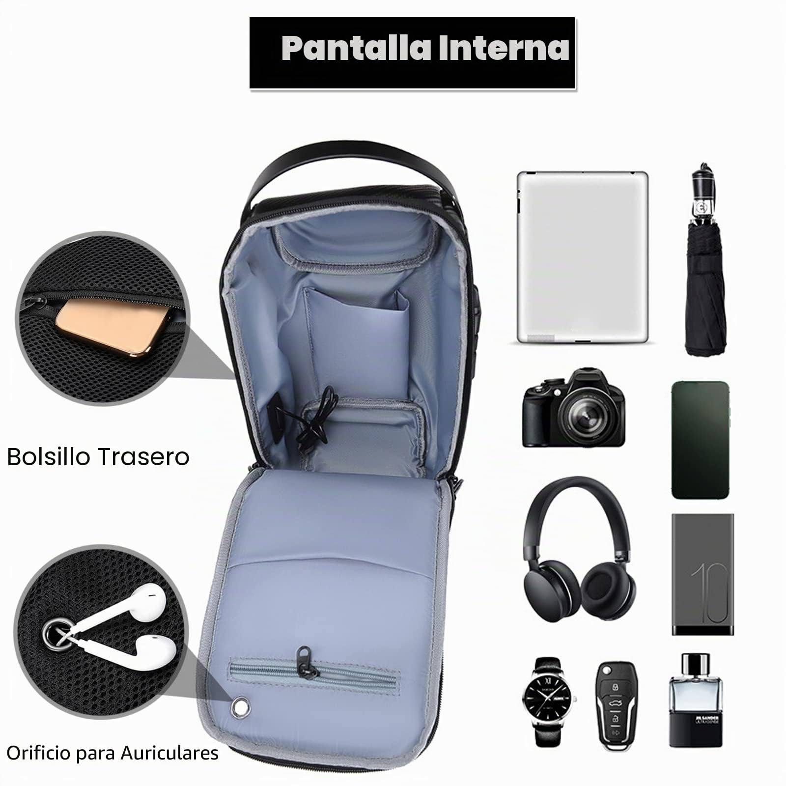 FANDARE Antirrobo Bolsos Cruzados Bolsa de Pecho Bandoleras Cruzada con USB Negocio Sling Bag Impermeable Estilo de Autos Deportivos para Hombre Colegio Viaje Multibolsillos Mochila Verde Gris