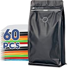 Coffee Bags with Valve60pcs,4 oz,0.25 lb Vented Coffee Beans Packaging Bags High Barrier Aluminumed Foil Flat Bottom Heat Sealed Side Zipper Resealable Storage Bag for Home or Business Black