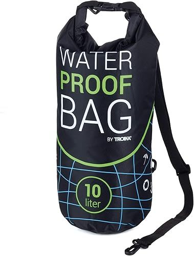 Troika WPB10BK - Bolsa impermeable para deportes acuáticos, pesca, natación, senderismo, camping, canoa, kayak, IPX6, impermeable, correa de hombro