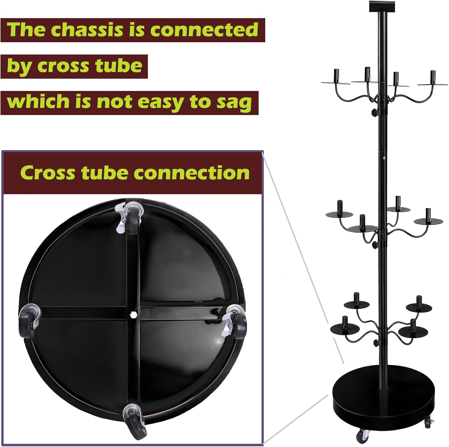 Wig holder for Multiple Wigs for 12-Mannequin Head, Wig Styling Stand Display Holder Organizer Metal Wig Rack On Wheels Tree Shelf - Patent Protected( Large Black with 12 little wig holder