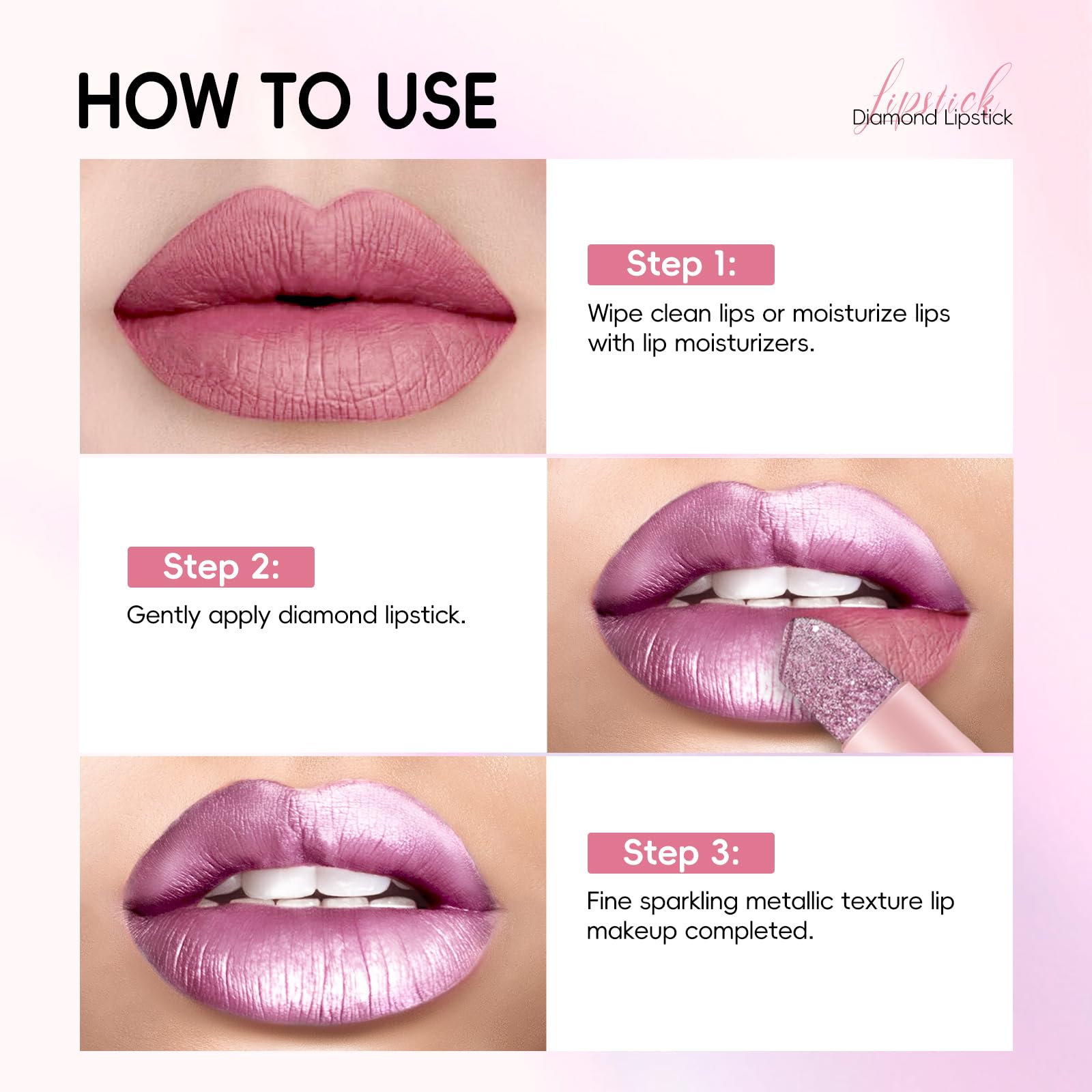 Noerrors Metallic Pink Frost Glitter Lipstick, High Impact Shine Lipcolor - Image 4