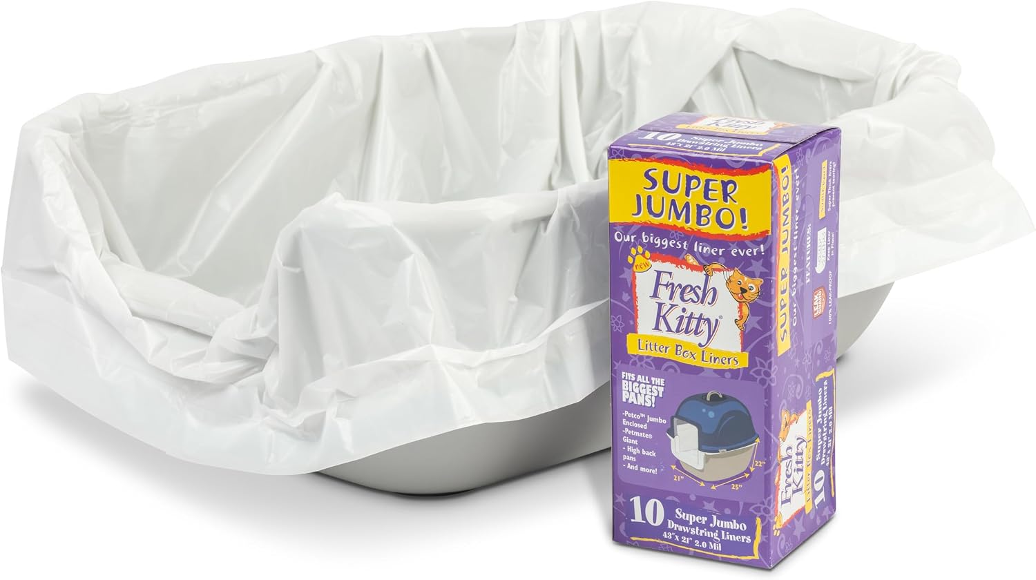 10 Count Fresh Kitty Litter Box Liners Super Thick, Durable, Easy Clean Up Jumbo Drawstring Scented, Bags for Pet Cats