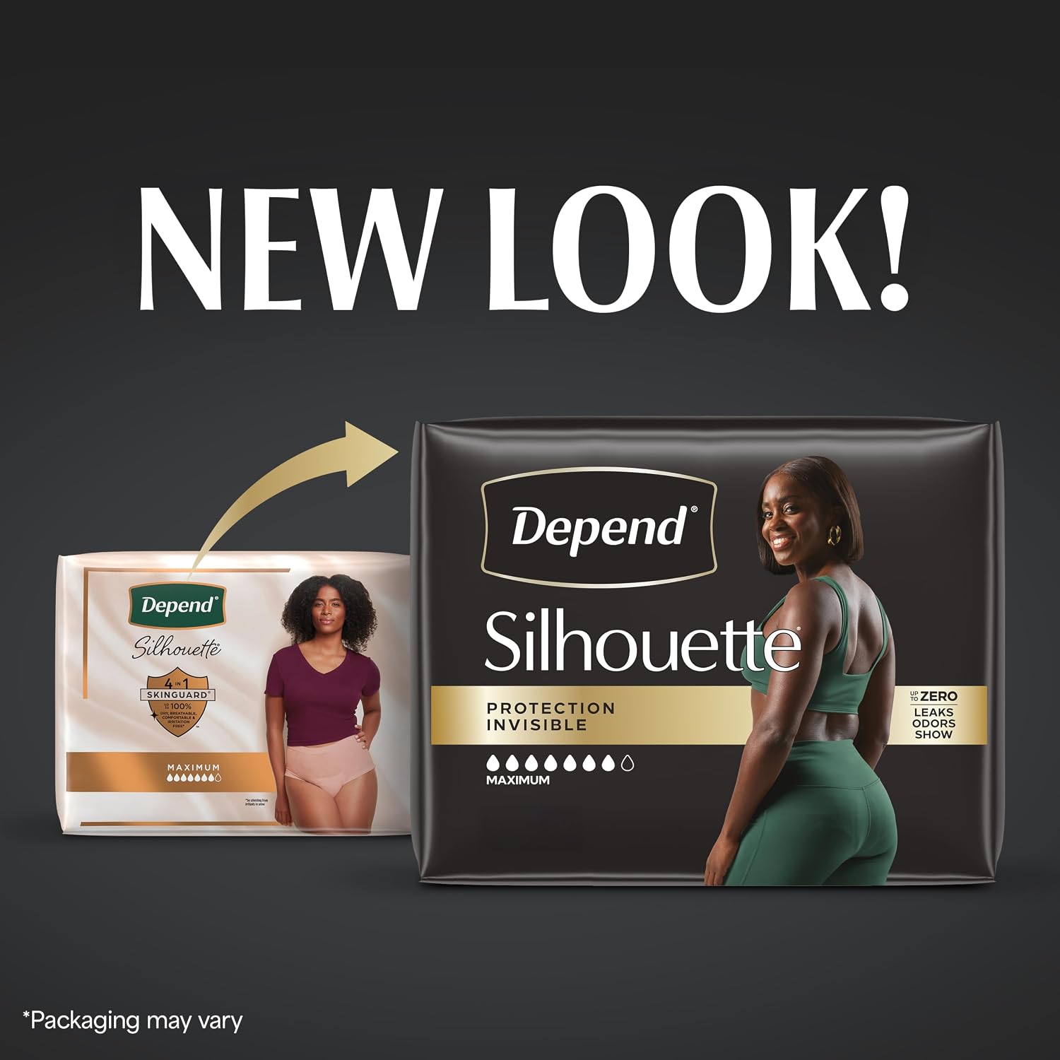 Depend Silhouette Adult Diapers, Incontinence & Postpartum Bladder Leak Underwear for Women, Maximum Absorbency, Extra Large, Black, 48 Count (2 Packs of 24), Packaging May Vary image 3