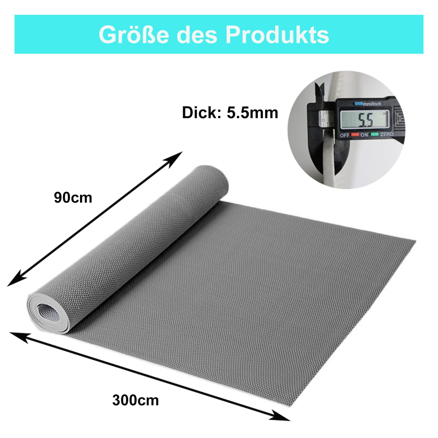 MYOYAY Tapis de drainage antidérapant au mètre, 300 x 90 cm, antidérapant, PVC creux, tapis de bain, tapis de douche, tapis commercial pour cuisine, salle de bain, balcon, couloir, gris