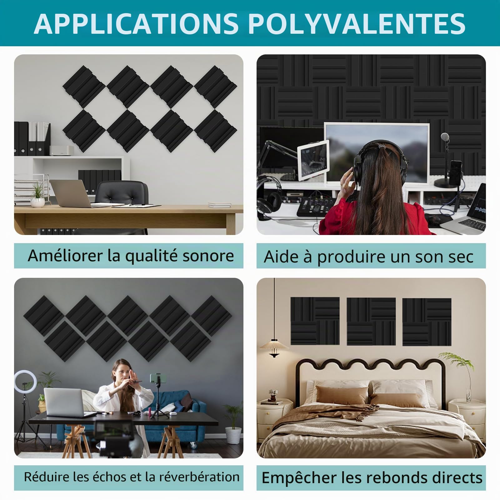 BXI Lot de 12 panneaux acoustiques en mousse épaisse avec motif de diffusion, diffuseur en mousse haute densité, insonorisant, pour studio d'enregistrement, bureau à domicile, 30 x 30 x 7,8 cm