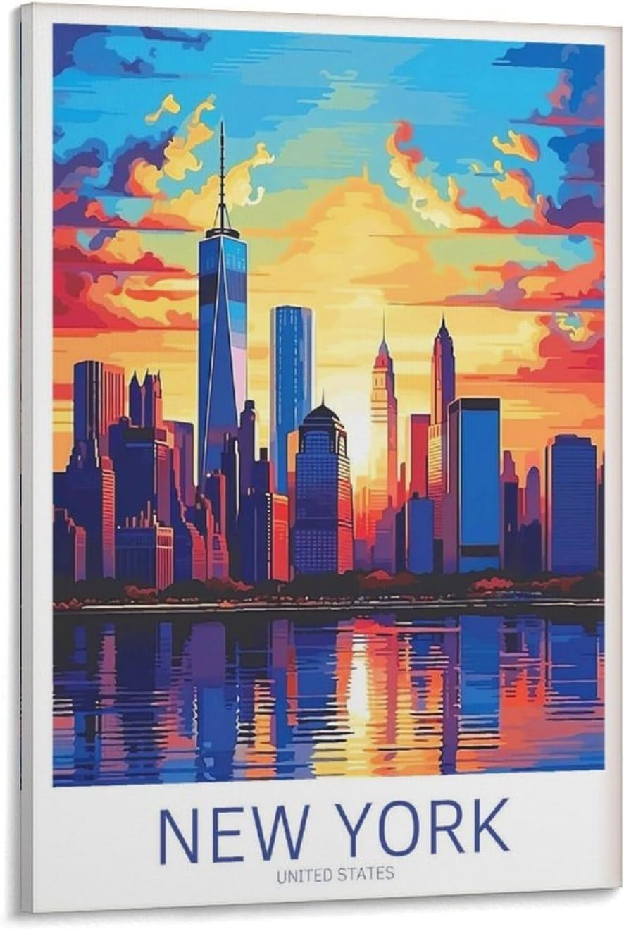 American Scenic Spots Vintage Travel Poster New York 8 Posters Art Print Wall Photo Paint Poster Hanging Picture Family Bedroom Decor 08x12inch(20x30cm)