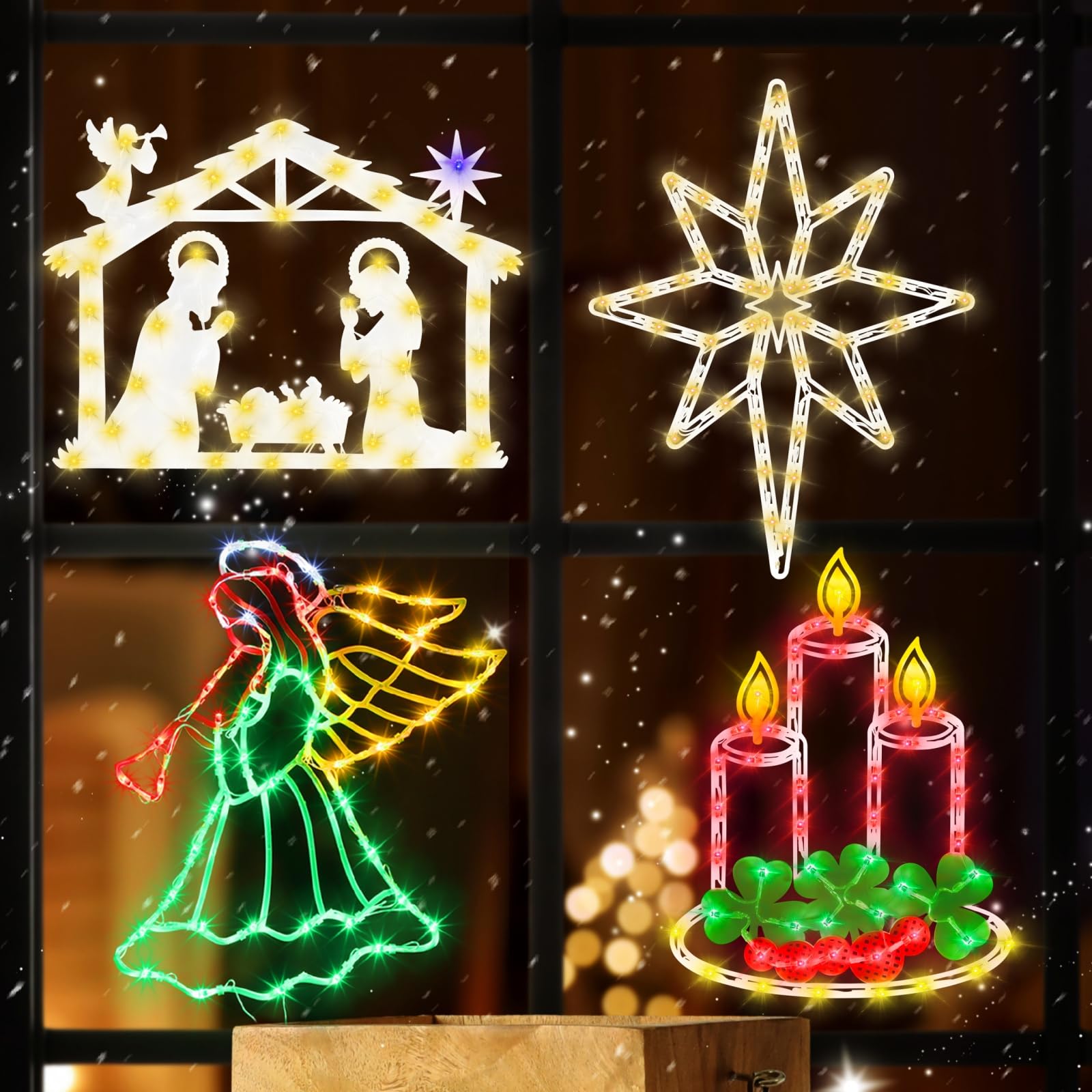 TRWYMZ Decoraciones navideñas: luces de silueta de ventana de Navidad de 16 pulgadas