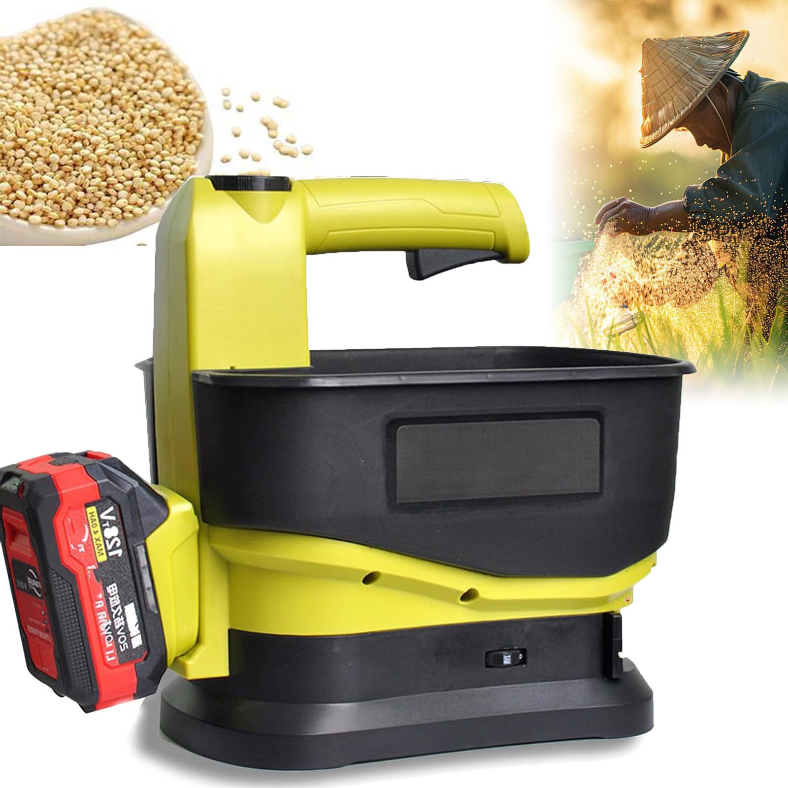 5.5 litros de Semillas de césped 5.5L, Extiper de Semillas inalámbrico, Ancho de dispersión Ajustable, para Semillas, alimento y Fertilizante