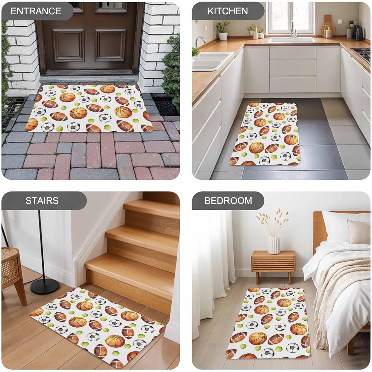 Brown Basketball Football Door Mat Indoor Outdoor Entrance, Non Slip Rug for Kitchen Bathroom Entryway Rug, Modern Art Ball Watercolor Washable Doormat Floor Mat for Office Home Decor 20x31.5 Inch