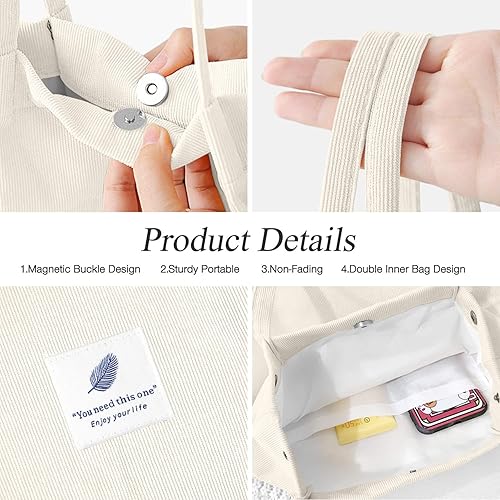 Miniatura 4 de Bolsas de pana para mujer, bolsa de pana de gran capacidad, reutilizable, con bolsillos interiores