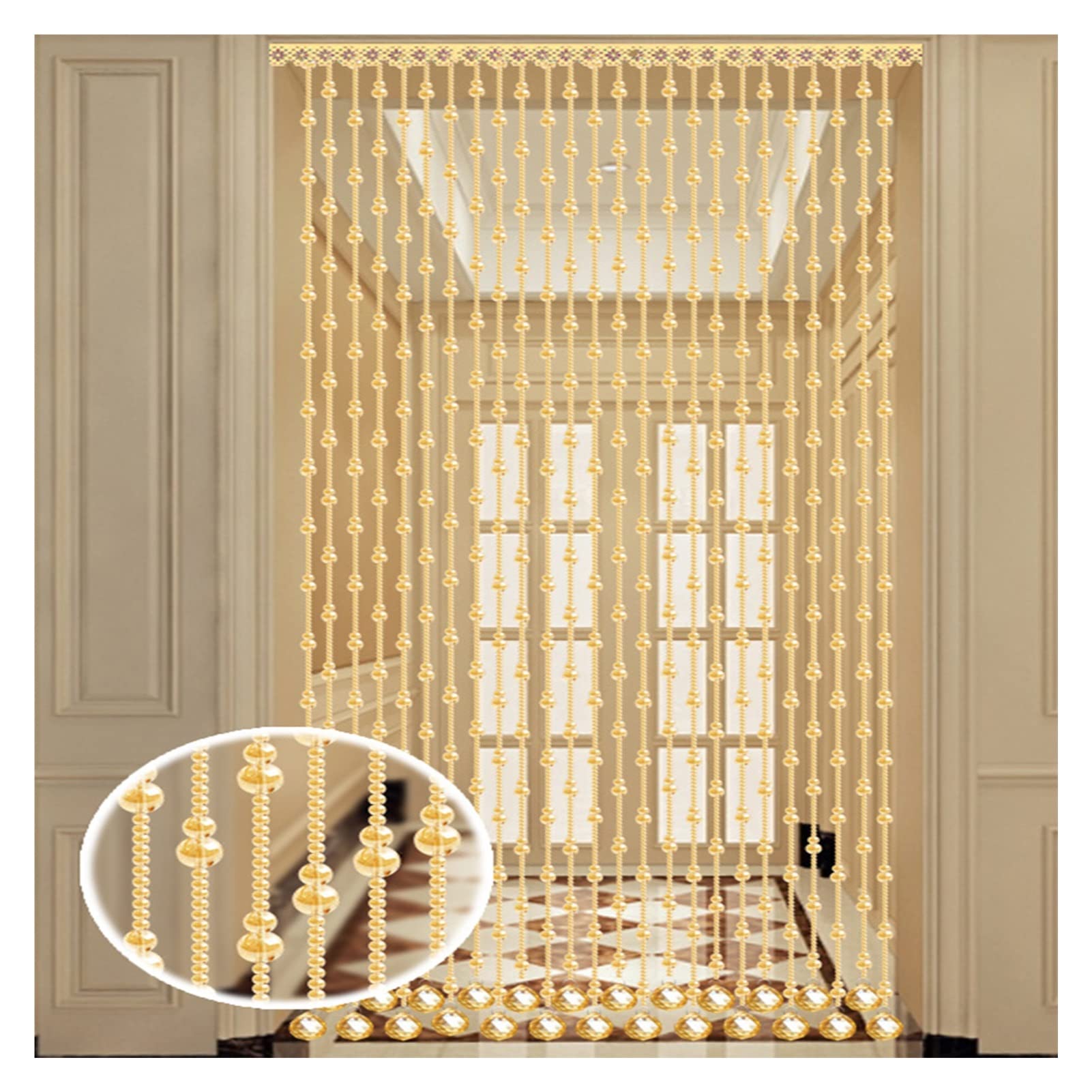 IBOWZ Beaded Door Curtain Décor Crystal Beaded Curtain, Tangle Free Pendant Door String, Visible Indoor Partition, Transparent Kitchen Wedding Hotel Decoration Screen, Custom Size