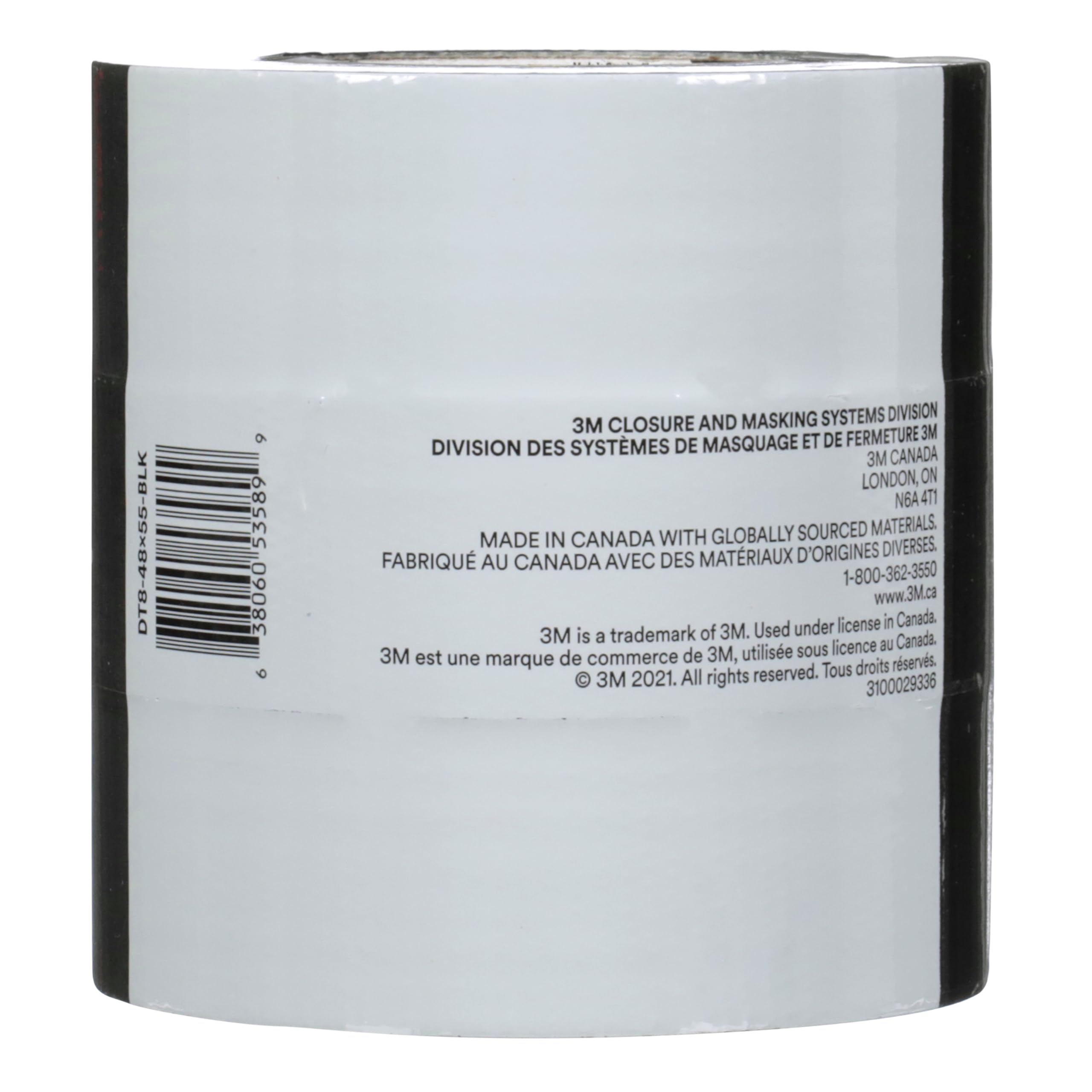 3M Cinta adhesiva DT8, paquete de 3, resistencia industrial, multiusos, negro, 1.9" x 60 yardas, adhesivo de grado profesional