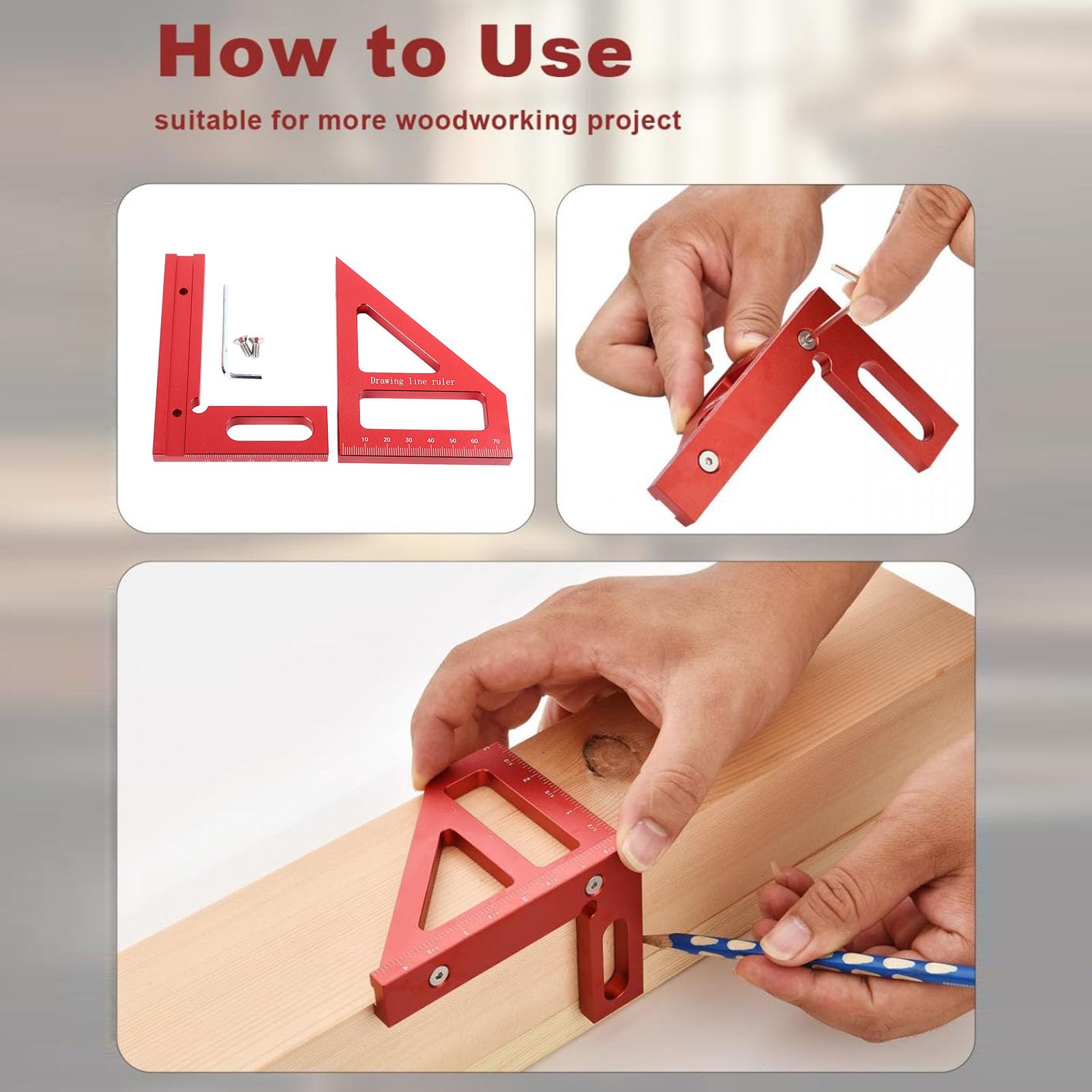 Équerre de Mesure Multi-Angles 3D 45°/90° en Alliage d'aluminium pour Le Travail du Bois, rapporteur, Triangle à onglets