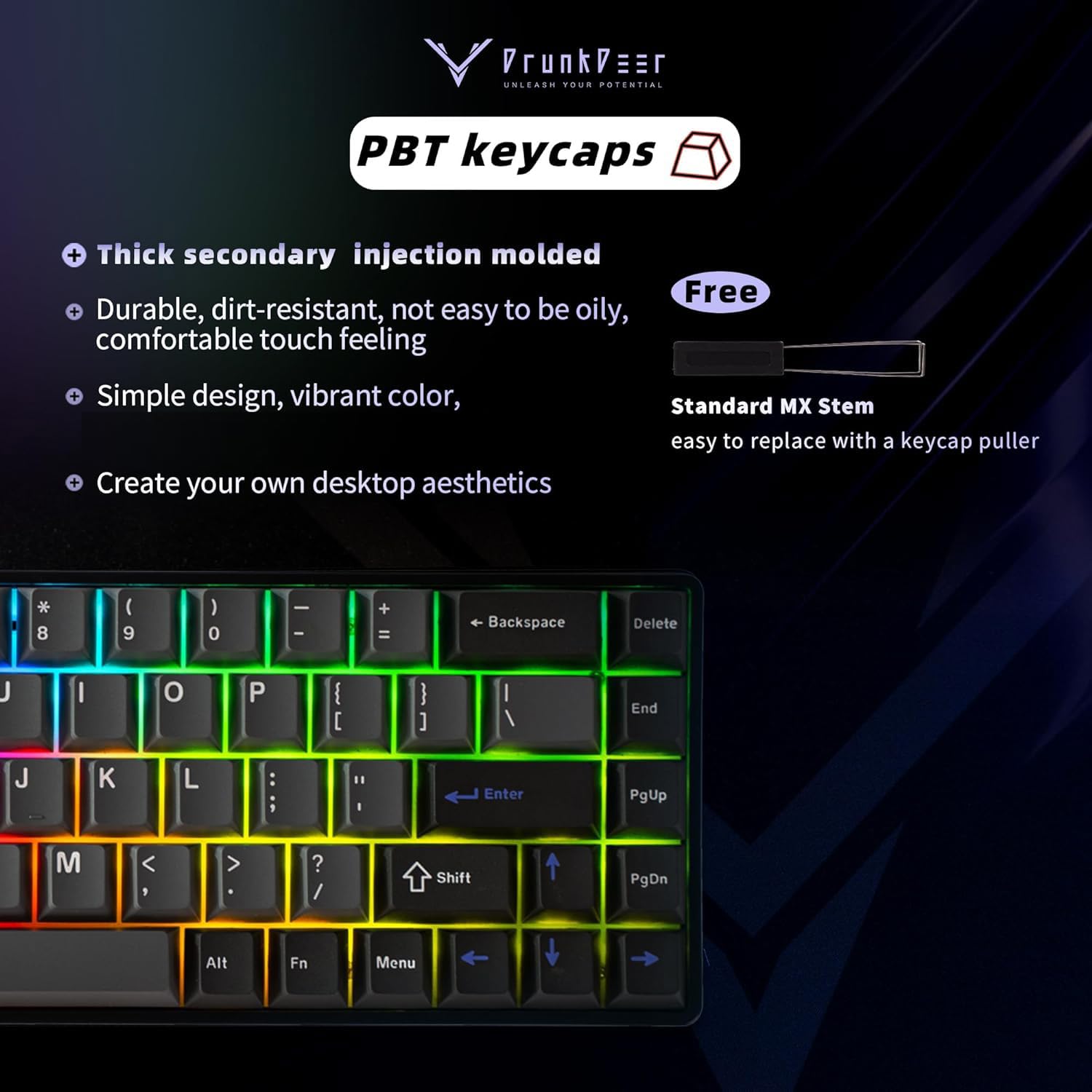 DrunkDeer G65 Rapid Trigger Tastiera meccanica Interruttori magnetici Gaming RGB PBT Keycap 65% dimensioni 68 tasti compatto Wired Anti-ghosting Nero
