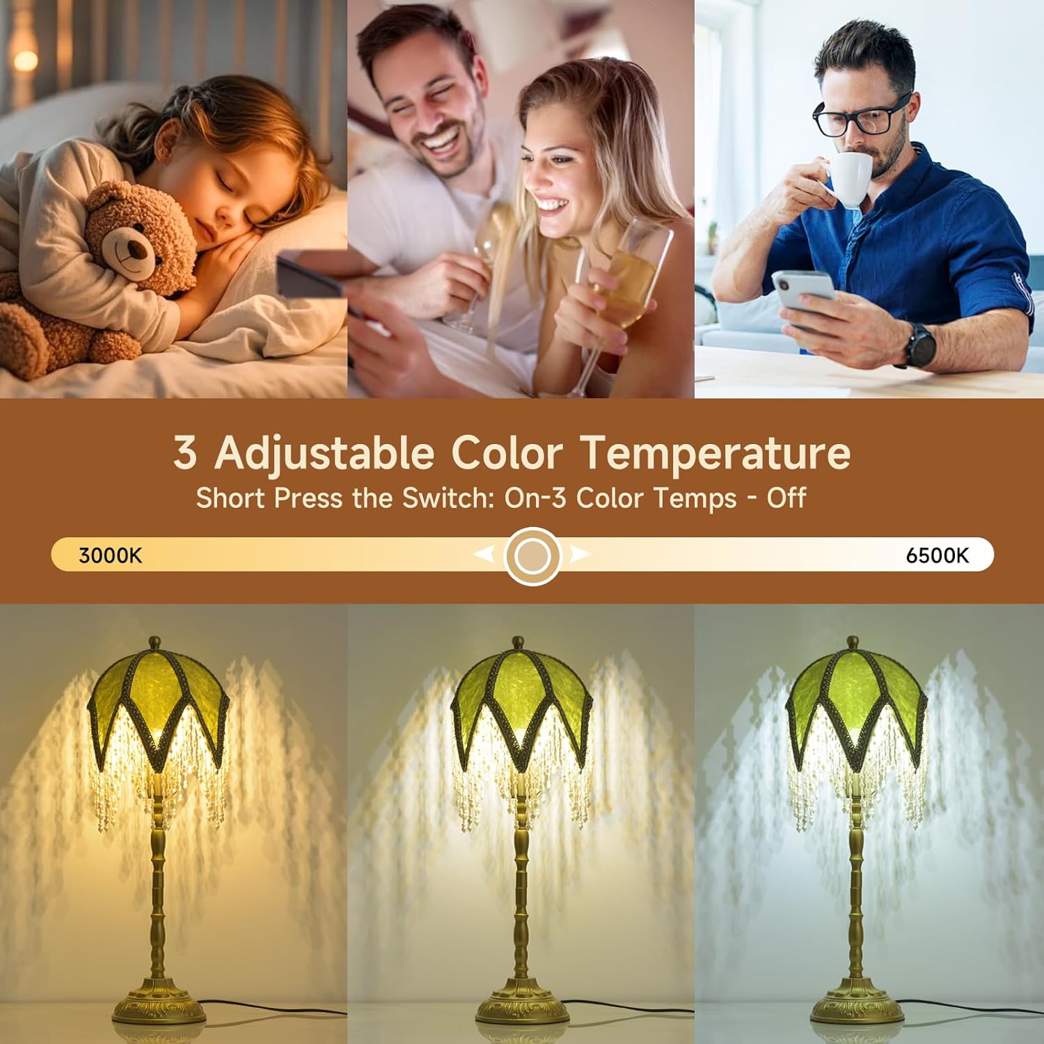 xiaojuande-Tassel Table Lamp - Hand-Woven Bedroom Bedside Ambient Light, Living Room Decorative Art Bead Chain Three Color-C