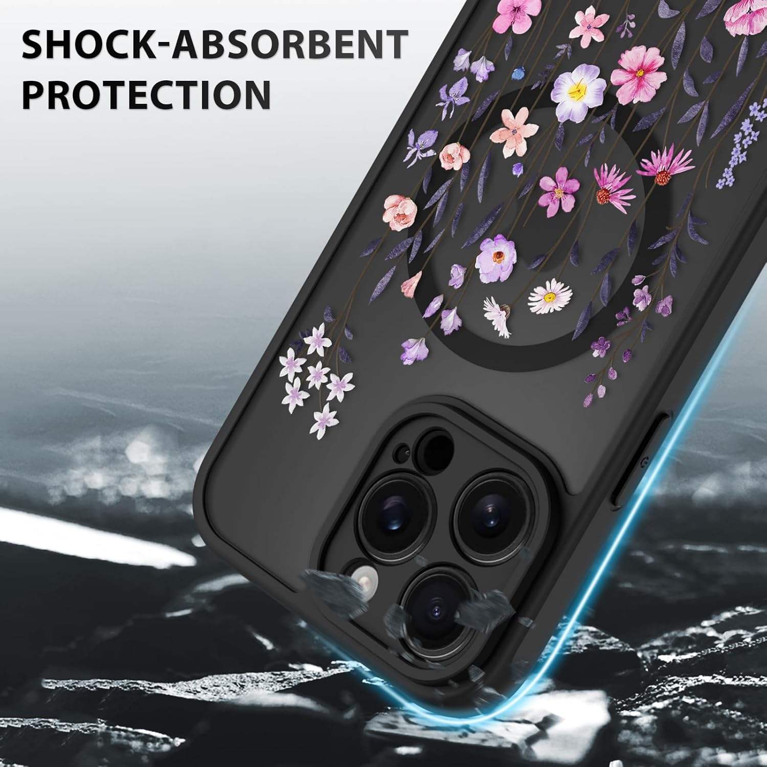 OOK Case for iPhone 15 Pro 6.1 Inch (Compatible with MagSafe) Floral Flowers Design Translucent Phone Cover Soft TPU + Hard PC Anti-Scratch Shockproof Magnetic Cute Case for Women - Image 4