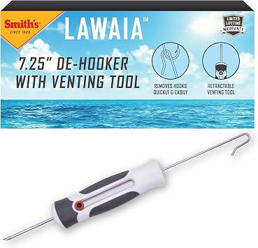 Smiths 51523 7.25in De-Hooker + Venting Tool Stainless Steel Fish Hook Remover Corrosion Resistant + Saltwater Tool Ergonomic Handle Bait Fishing Hook Extractor Fish + Tackle Accessory