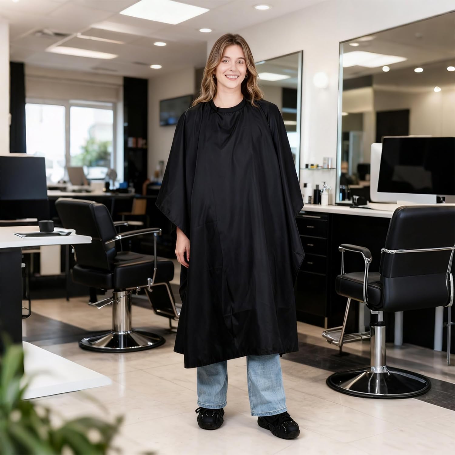 10 Pack Black Waterproof Hair Salon Cape Large Hair Cutting Salon Cape with Metal Snap Closure Haircut Apron for Women Men Hairstylists, Black