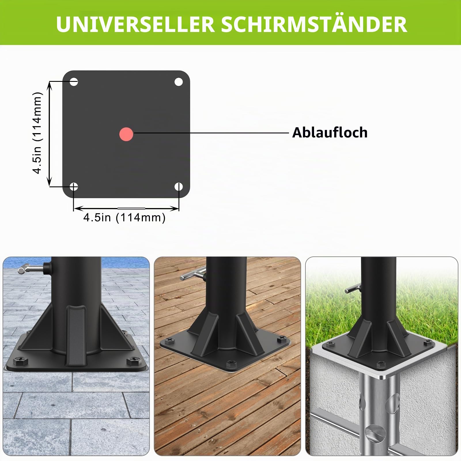 Robuster Sockel für Terrassenschirmständer, Außendeckhalterung für Stangen bis zu 2 Zoll, vollständig verschweißt, 4 Feste Hülsen, winddichtes Design für Terrasse, Balkon, Poolrand, Garten