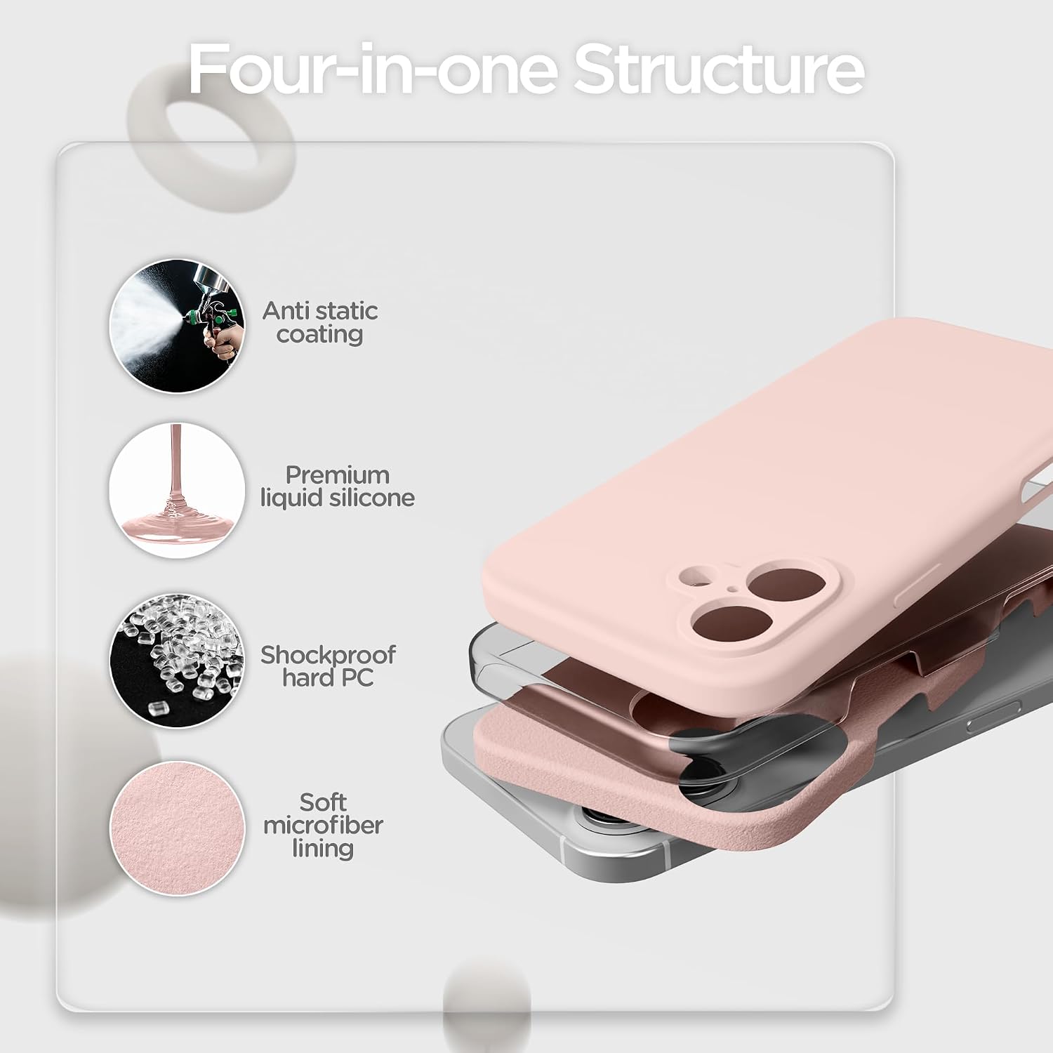 for iPhone 16 Case, Liquid Silicone Case with Camera Protection Soft Gel Rubber Cover with Microfiber Lining Shockproof Protective Phone Case for iPhone 16 6.1", Chalk Pink thumbnail