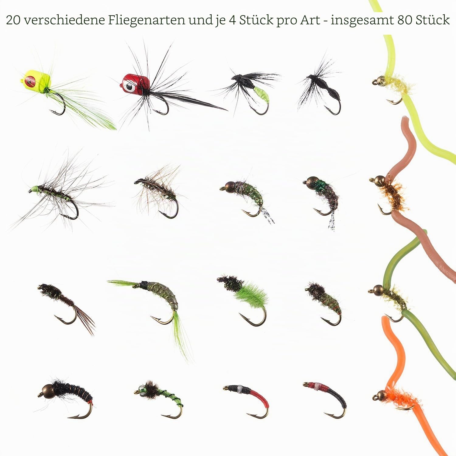 Bassdash Fliegenfischen Fliegen Set Forellenbarschangeln mit Fliegenbox, 36/64/72/76/80 / 96Stk. Mit Trockenfliegen/Nassfliegen, Nymphen, Streamers, Popper