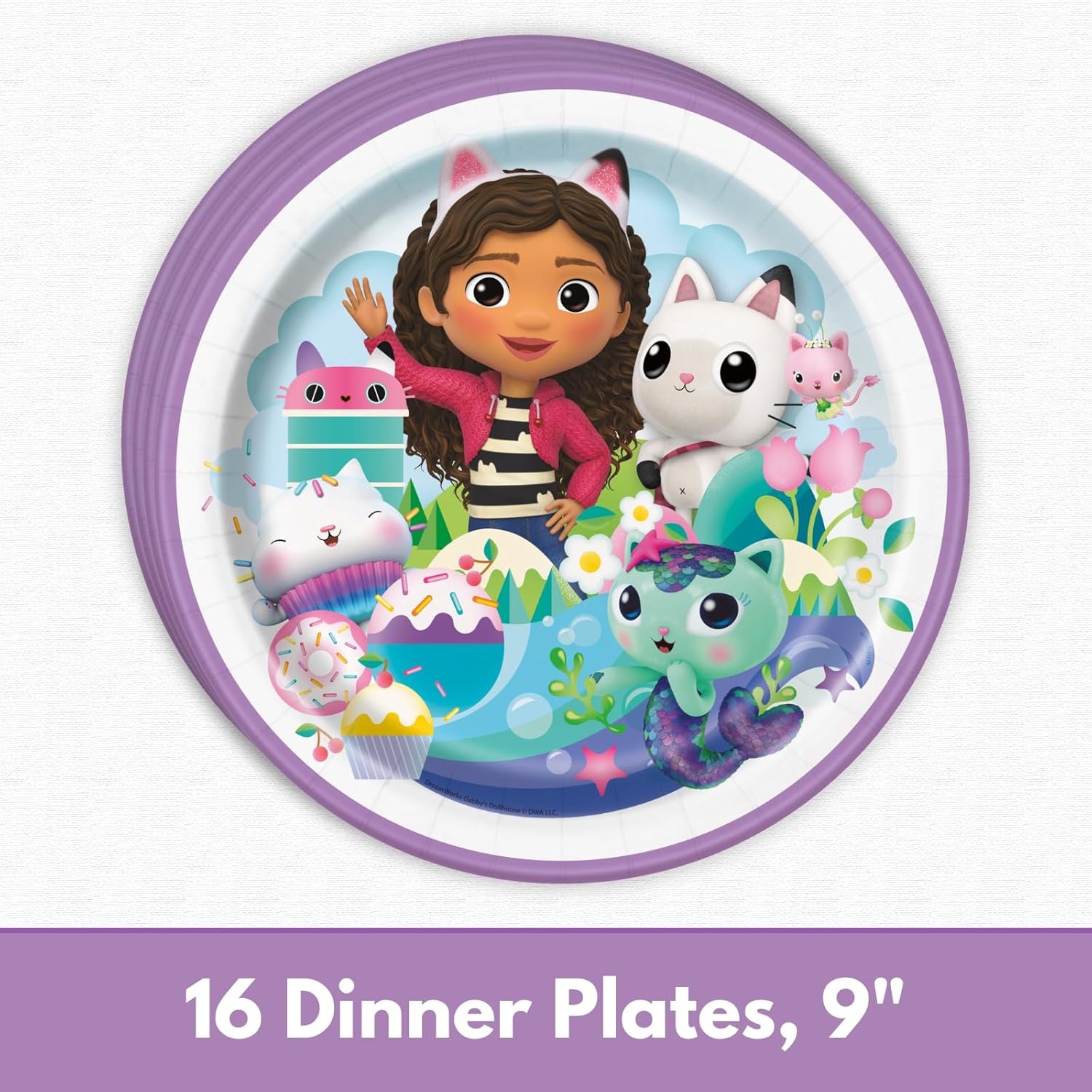 Gabby Dollhouse Party Decorations - 16 Plates, Napkins, Table Cover, Forks, Sticker - Gabby Dollhouse Birthday Decorations - Officially Licensed