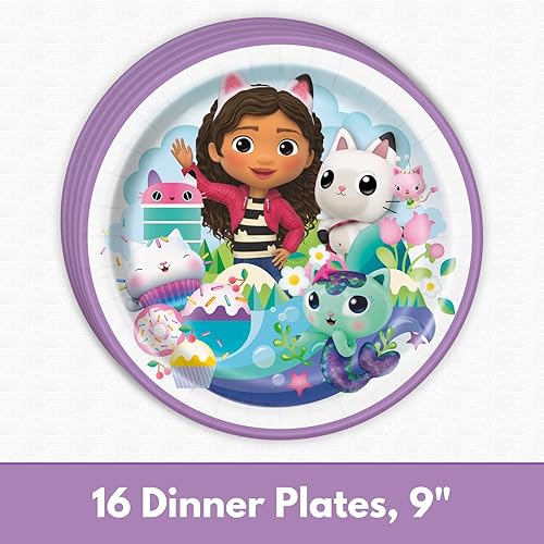 Miniatura 3 de Unique Gabby's - Paquete de suministros de fiesta para casa de muñecas para 16 invitados, platos y servilletas de casa de muñecas Gabby, cubierta de