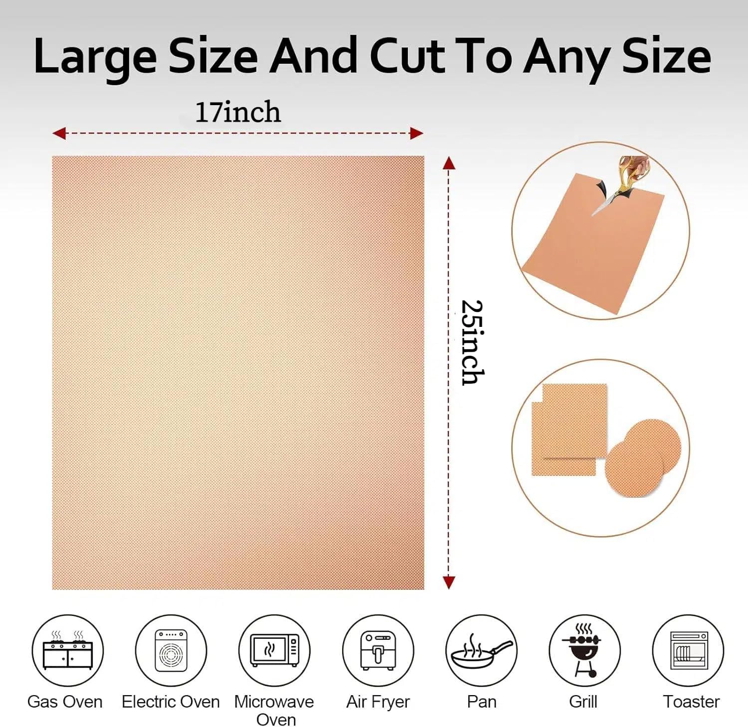 XL Thickened Copper Oven Liners for Bottom of Oven | 5 Pack 17x25 Inch Heavy Duty Non-Stick Mats,BPA & PFOA Free,Dishwasher Safe,Oven Floor Protectors for Electric/Gas/Toaster Ovens