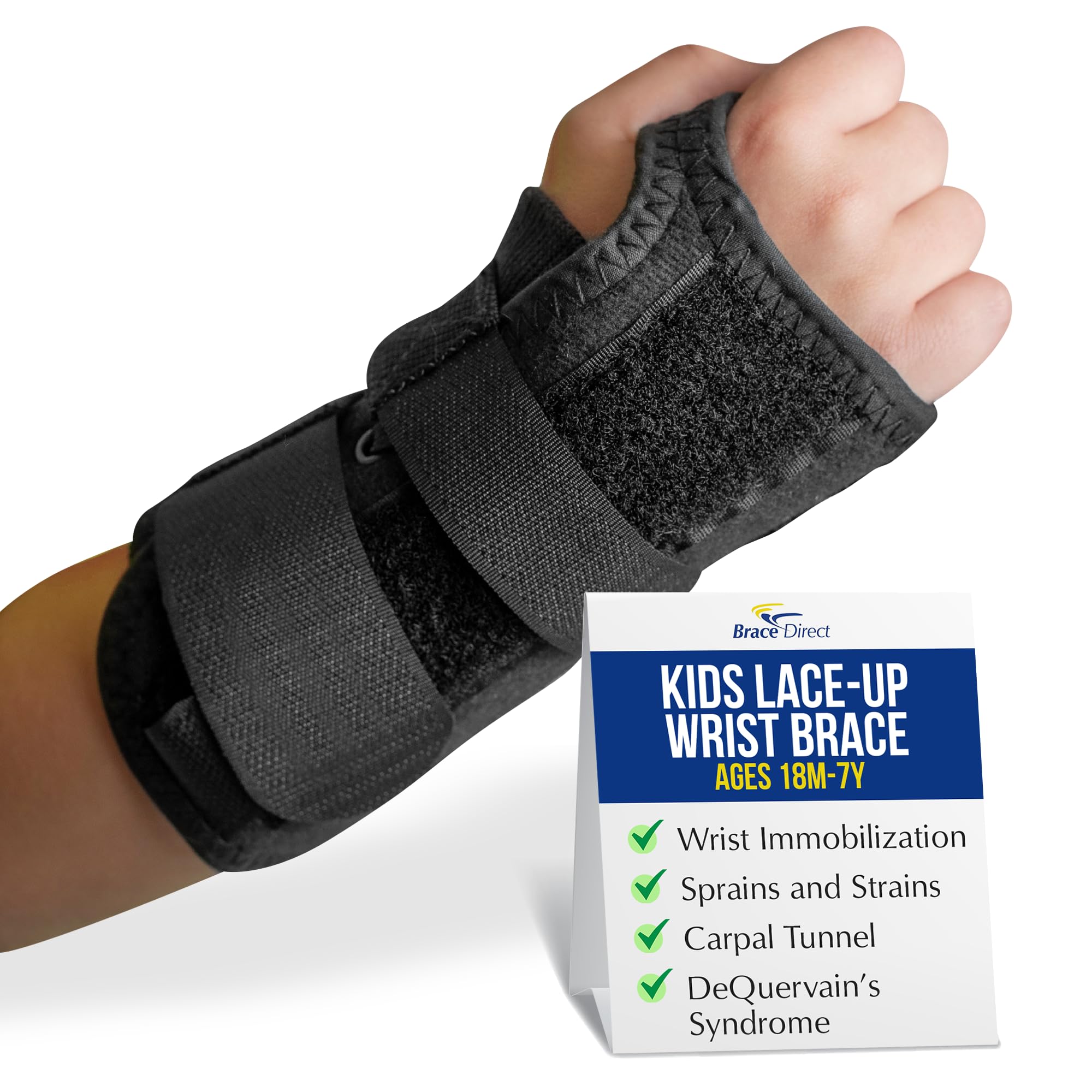 Brace Direct Kid’s Lace-Up Wrist Brace for Wrist Immobilization, Sprains & Strains, Carpal Tunnel Syndrome, & De Quervain’s Syndrome - Pediatric Sizes Offered in Left or Right Wrist