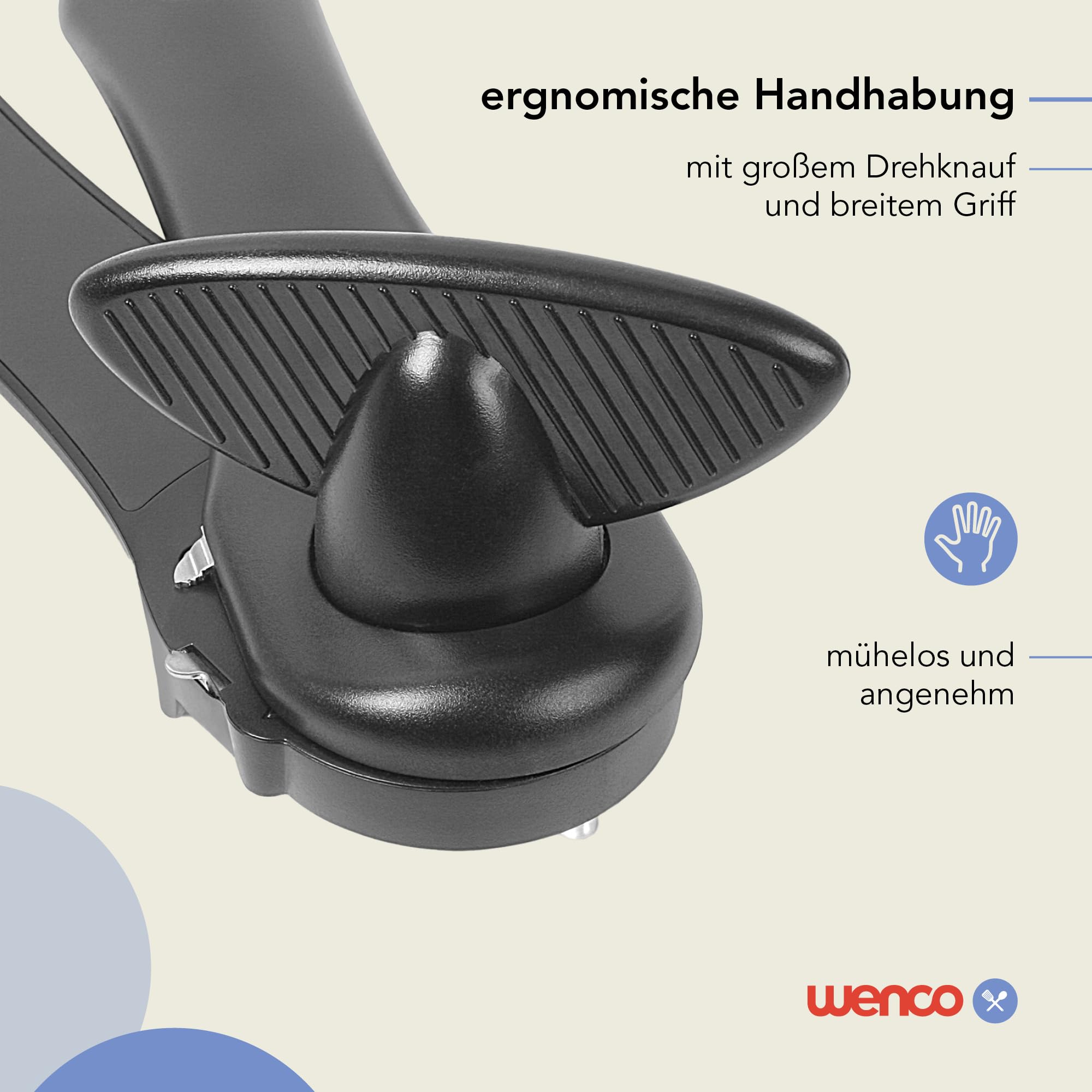 wenco Bezpieczny otwieracz do puszek premium, dla praworęcznych i leworęcznych, długość 17 cm, tworzywo sztuczne/stal nierdzewna, czarny, wersja 2021