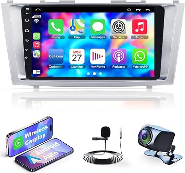 4GB+64GB Car Radio for Toyota Camry 2006-2011,9 Inch QLED Touchscreen Car Stereo with Wireless Carplay,Android Auto,GPS,Bluetooth,FM, Android 13 Camry Radio with Back-up Camera