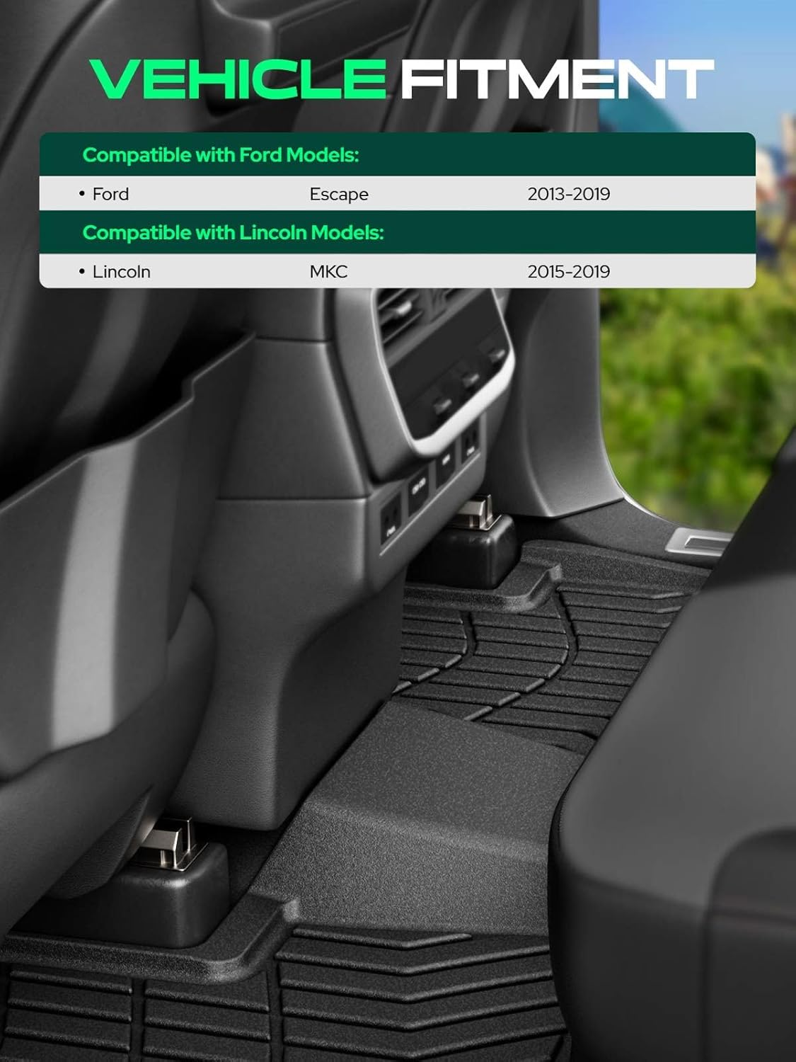 YHTAUTO Cargo Mat Compatible with Ford Escape 2013-2019 & Lincoln MKC 2015-2019, TPE All Weather Car Mat Waterproof Anti-Slip Odorless, Interior Accessories, Cargo Mat Trunk Mat - Image 3