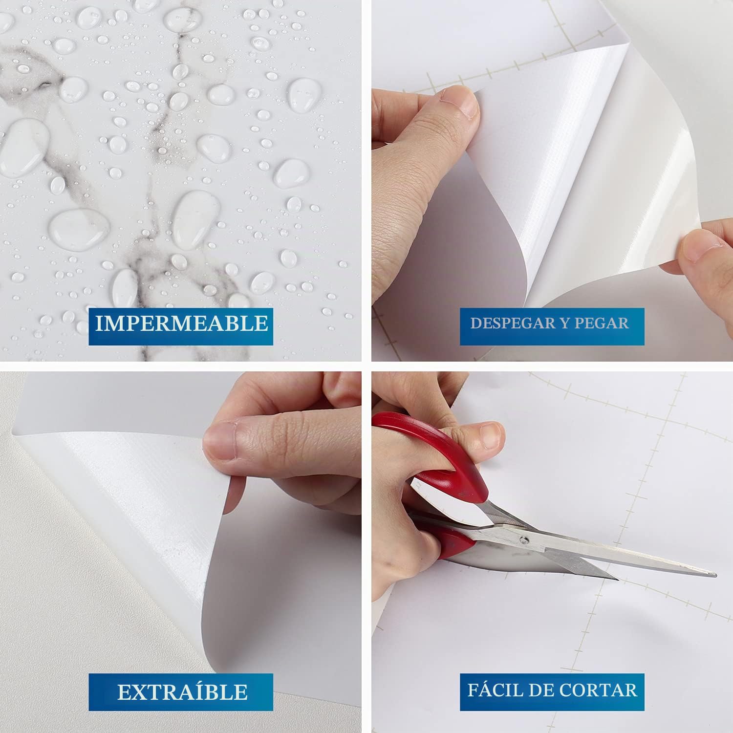 FunStick Vinilo Adhesivo Muebles 90cmx5m, Laminas Decorativas en Efecto Mármol Blanco, Papel Pintado Forro Libros Adhesivo Encimera Cocina, Papel Pintado Autoadhesivo Vinilos para Puertas