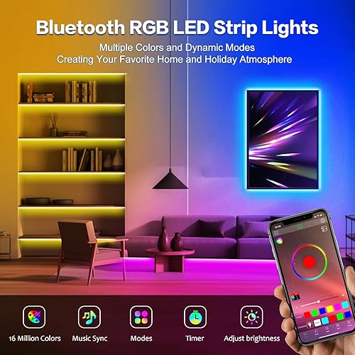 Miniatura 2 de Tira de luces LED de 65.6 pies, tira de iluminación con sincronización de música, luces LED RGB que cambian de color, luces LED inteligentes con