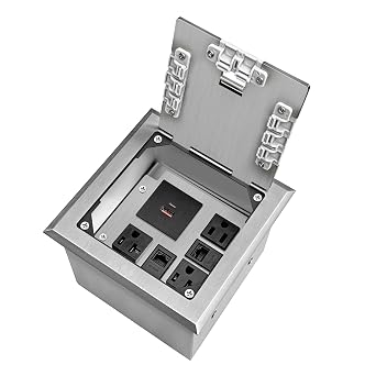 Recessed Floor Outlet Box, Flat Hidden Socket Kit, Silver