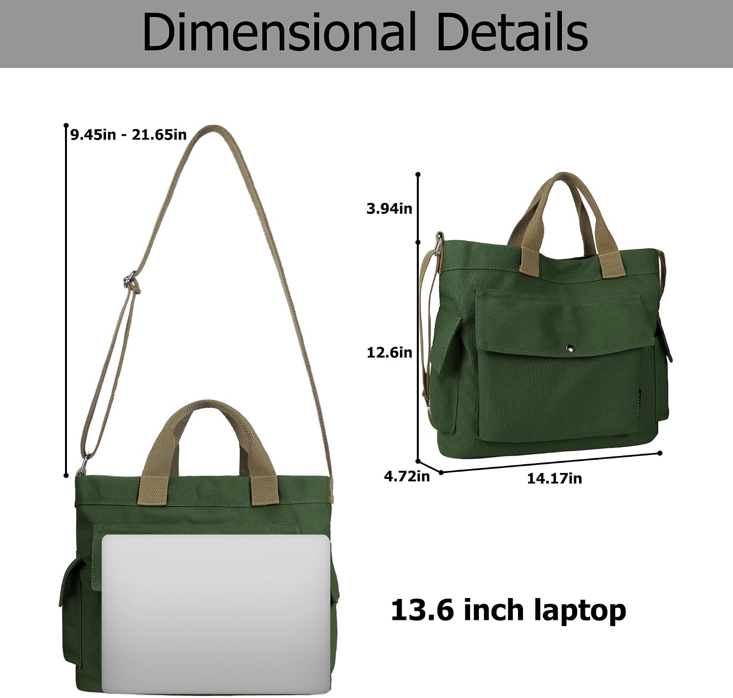 Canvas Messenger Tote Bag Large Hobo Crossbody Bag with Multiple Pockets Casual Shoulder Handbag for Women and Men