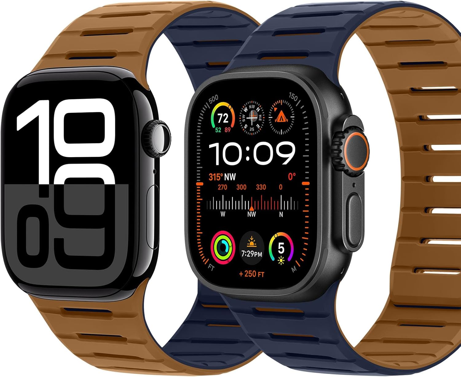HITZEE Double Sided Reversible Magnetic Band Compatible with Apple Watch Band 49/46(S11/10)/45/44/42mm, Breathable Soft Band for iWatch Ultra 3/2/1 SE3-1 Series 11 10 9 8 7 6-1, Brown/Indigo - Image 2