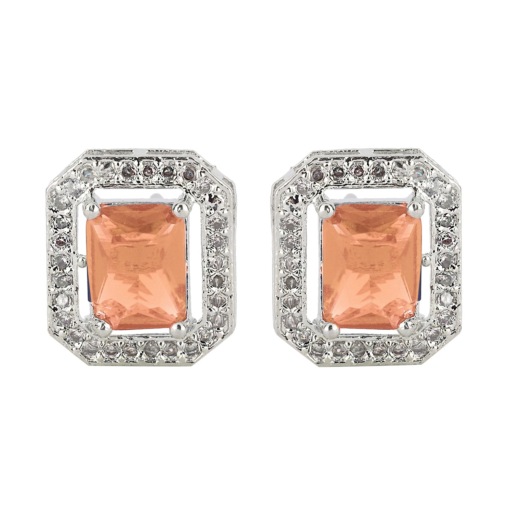 Cubic Zirconia CZ Studded with Solitaire Stone Earrings Studs For Women Girls (Orange) (B0BRZZLXH3) Amazon Price History, Amazon Price Tracker
