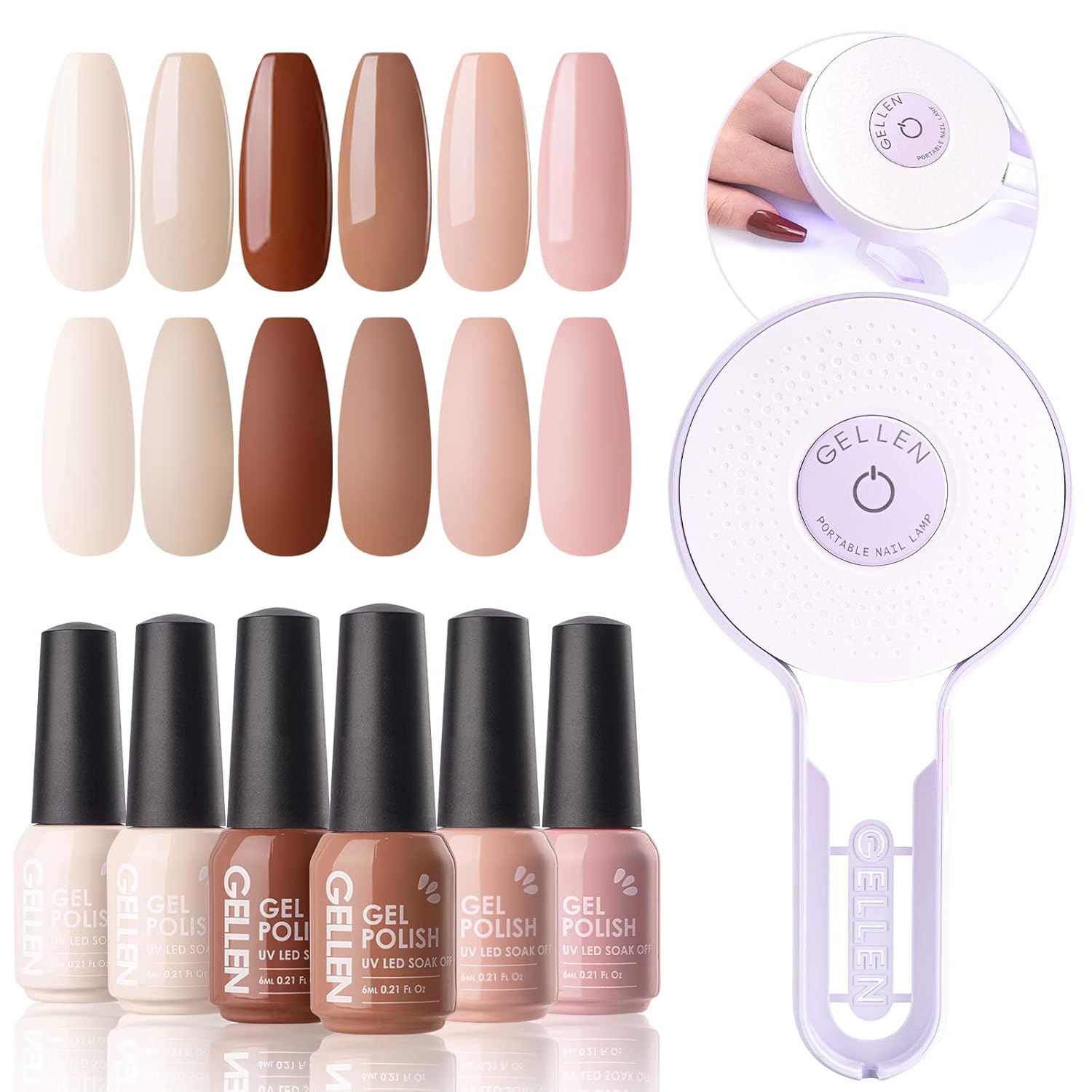 Gellen Gel Nail Polish Kit with U V Nail Light - 6 Colors Chocolate City Gel Polish Set with 36W Nail Lamp, Fall Gel Nail Polish Set Starter Kit Soak of Nail Gel Kit Manicure Set